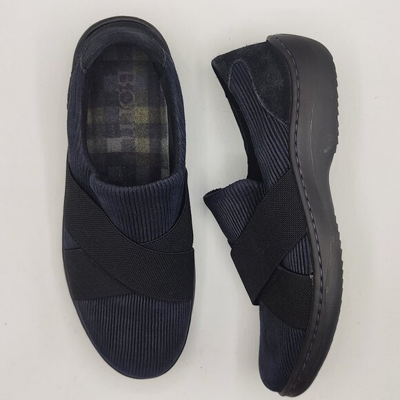 Born womens 6.5M Navy Blue Corduroy Elastic Flats F33934 Slip On Shoes - Picture 1 of 10